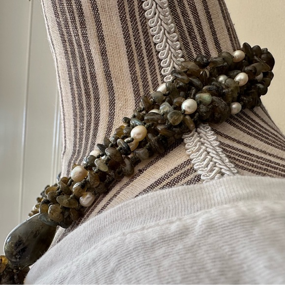 Jaden Labradorite Green Moss & Real Pearl Huge Multi-strand Necklace Heavy Duty - Picture 4 of 16